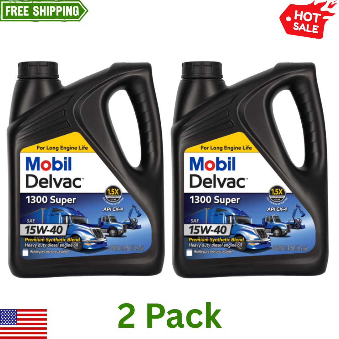 (2 pack) Mobil Delvac 1300 Super 15W-40 Diesel Engine Oil 1 Gal Synthetic Blend