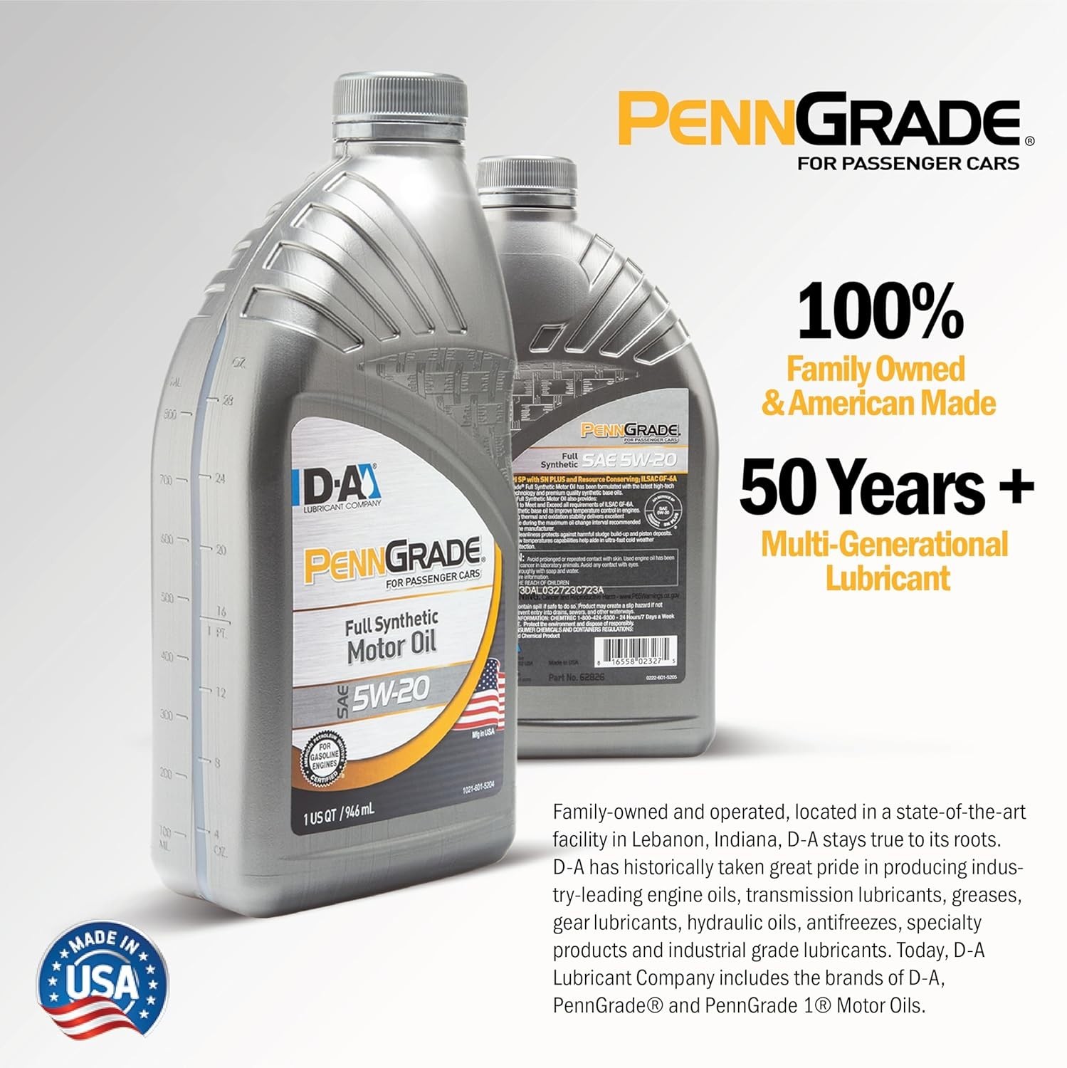 PENN GRADE 1 | 62825 | Full Synthetic Motor Oil SAE 5W-20 | 6 Gallon