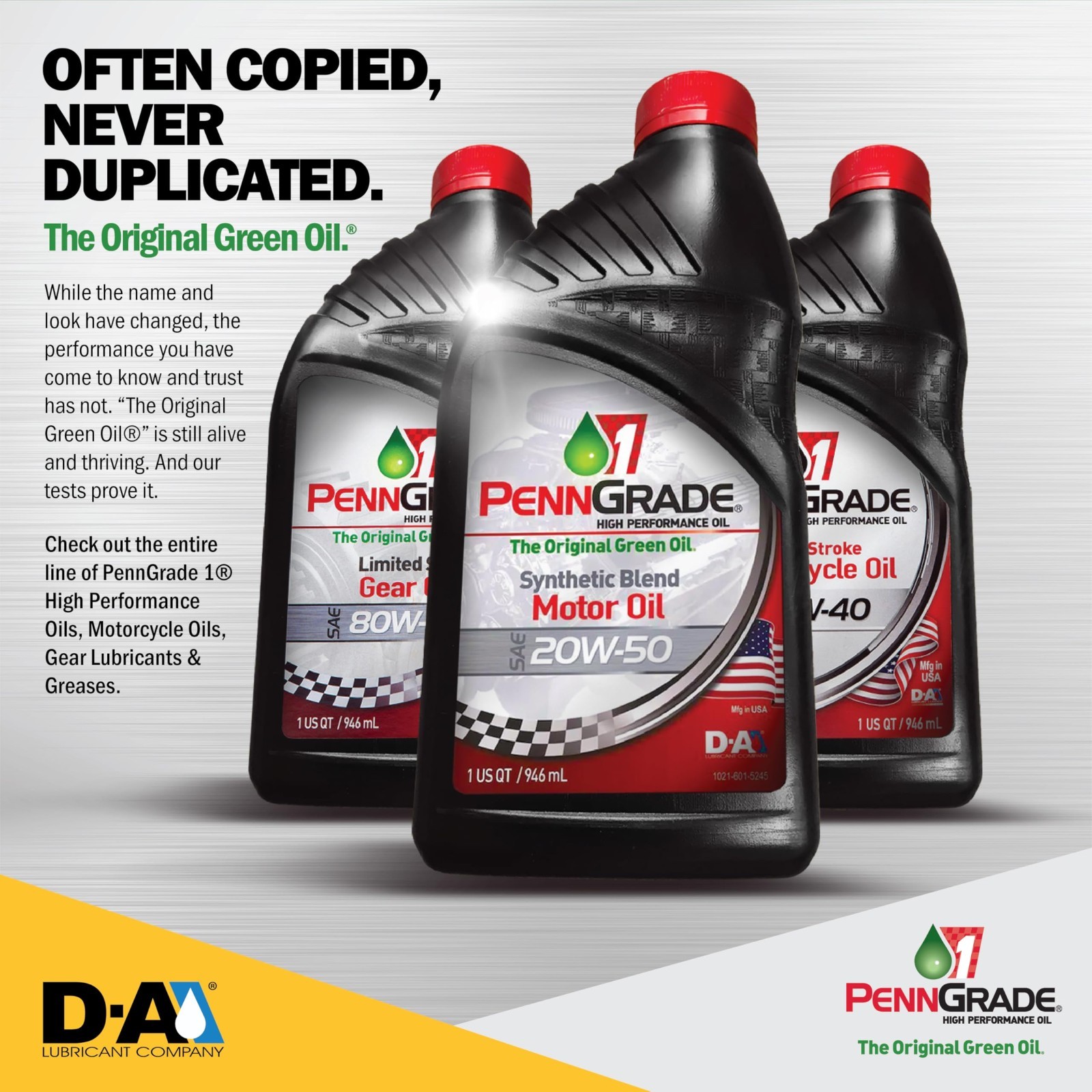 High Performance Synthetic Blend Oil SAE 20W-50, 1 Quart – Grade 1 Engine Lubric