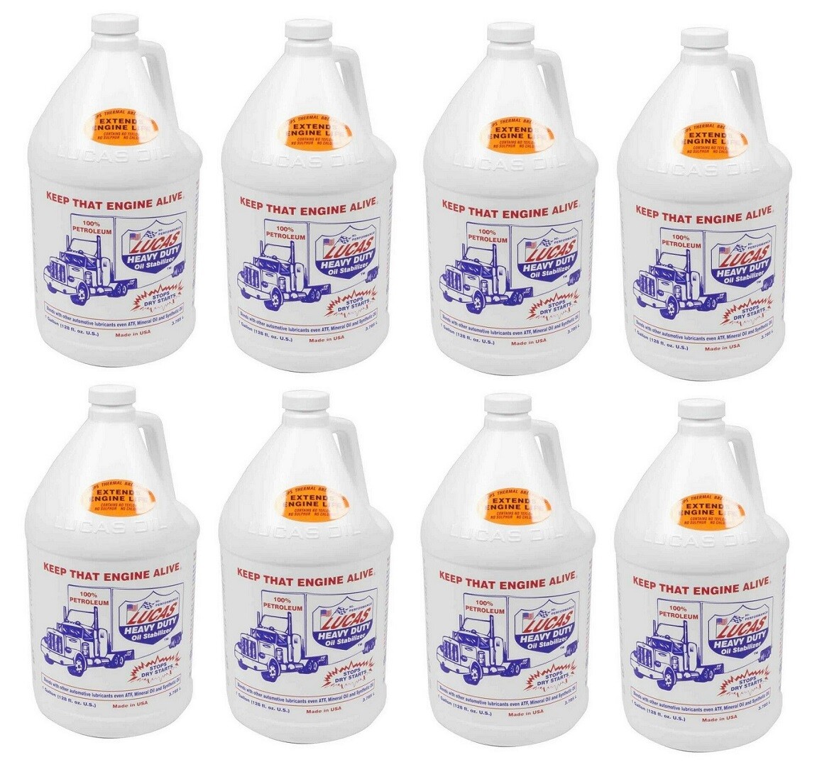 Lucas Oil One Gallon Bottle Heavy Duty Stabilizer Motor Oil Additive (Set of 8)