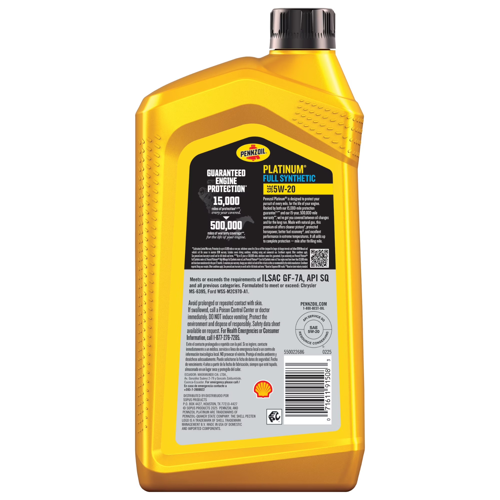 Pennzoil Platinum Full Synthetic 5W-20 Motor Oil, 1 Quart- Free Shipping USA