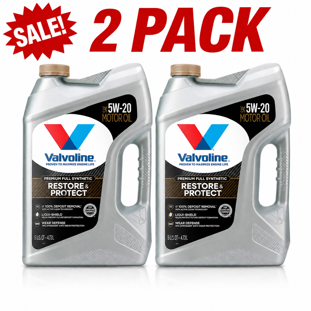 2 PACK- VALVOLINE 904562 Restore & Protect Full Synthetic SAE 5W-20; 5 Quart