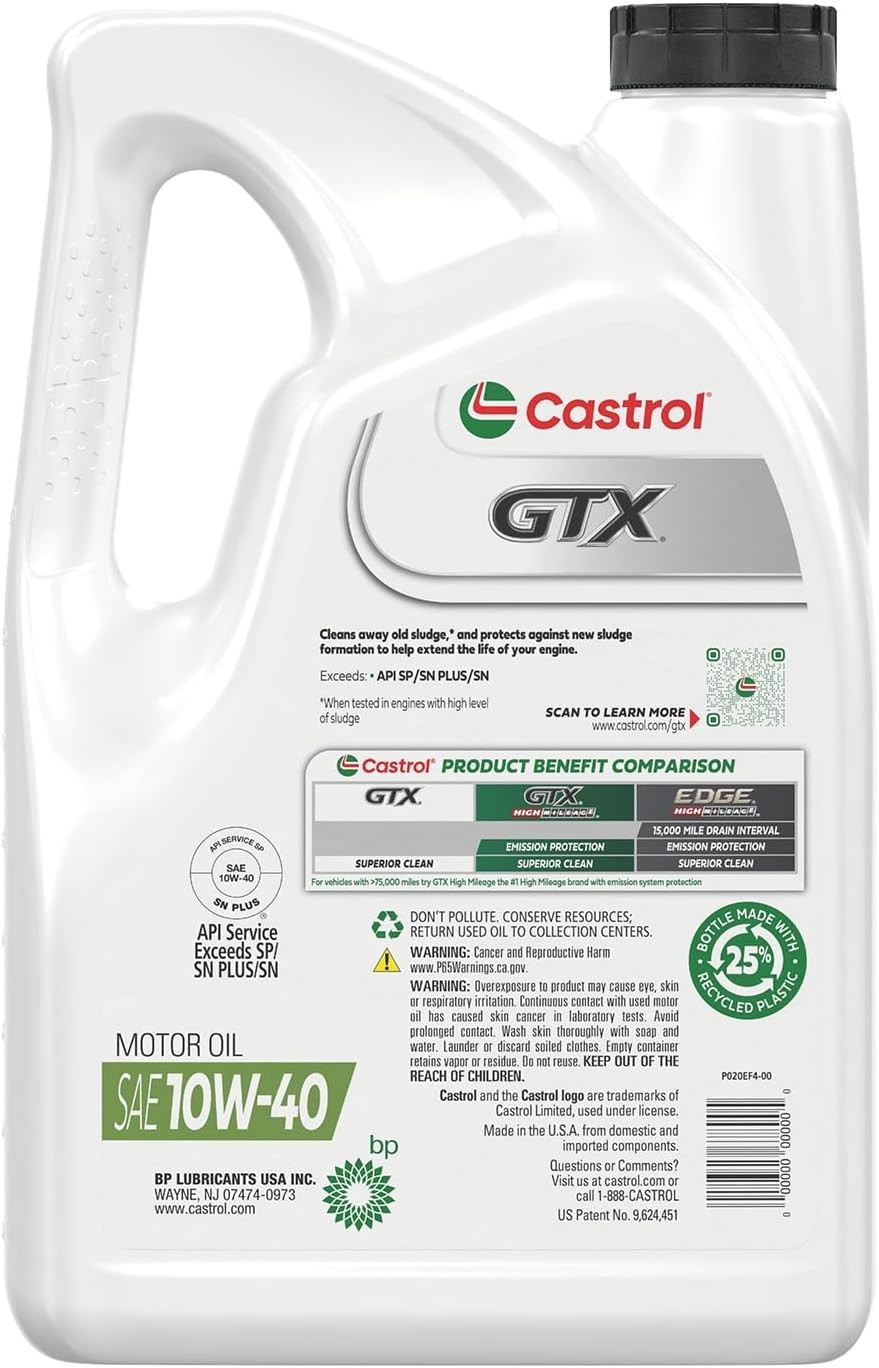 5 Quarts GTX 10W-40 Motor Oil for Cars & Trucks – Superior Engine Sludge Defense