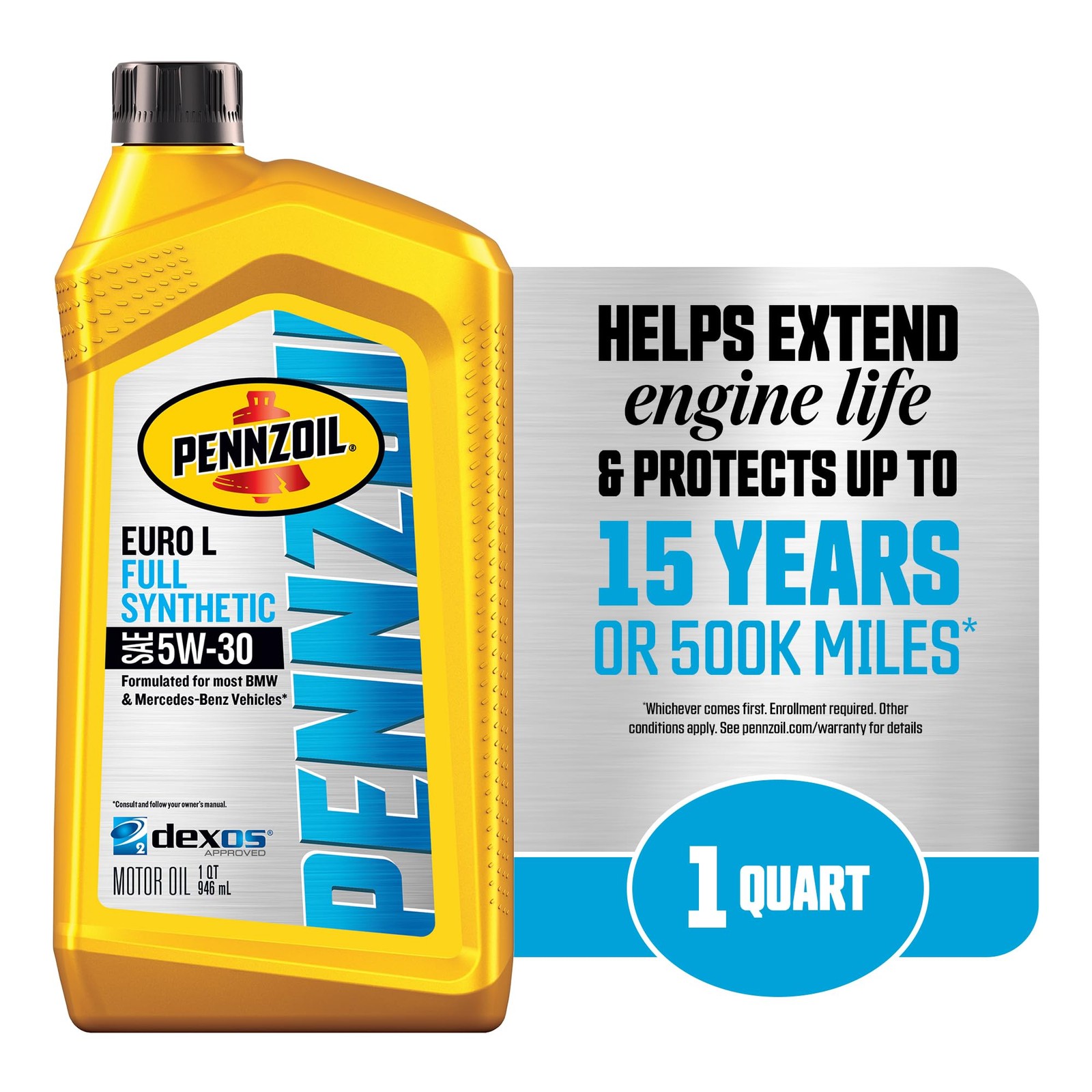 Pennzoil Platinum Euro L Full Synthetic 5W-30 Motor Oil, 1 Quart (6 Pack)