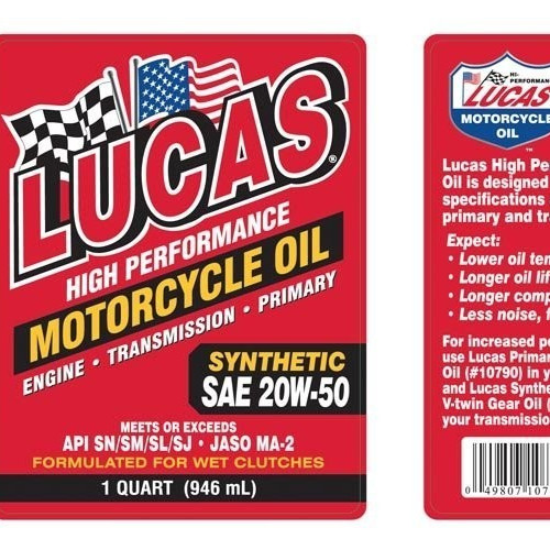8 PACK-LUCAS OIL 10702 High Performance Synthetic Motorcycle Oil; 20W-50 1 Quart