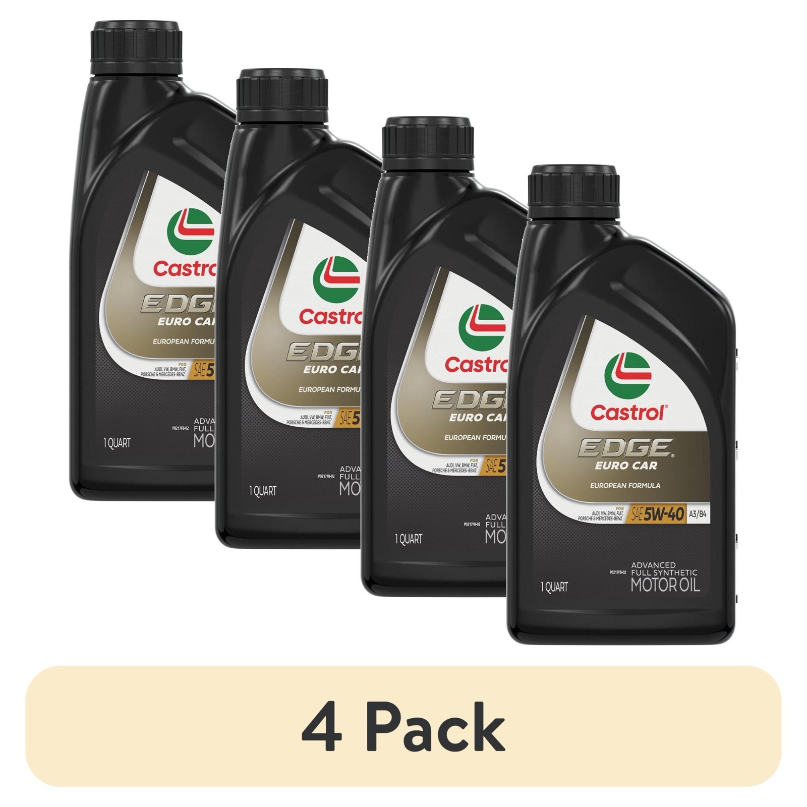 (4 pack) Castrol EDGE Euro 5W-40 A3/B4 Advanced Full Synthetic Motor Oil, 1 Qt