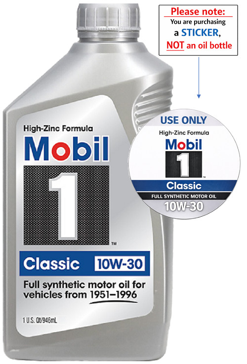 Mobil 1 Classic Car 10W-30 – Engine Bay ID Label / Sticker (Set of 2)