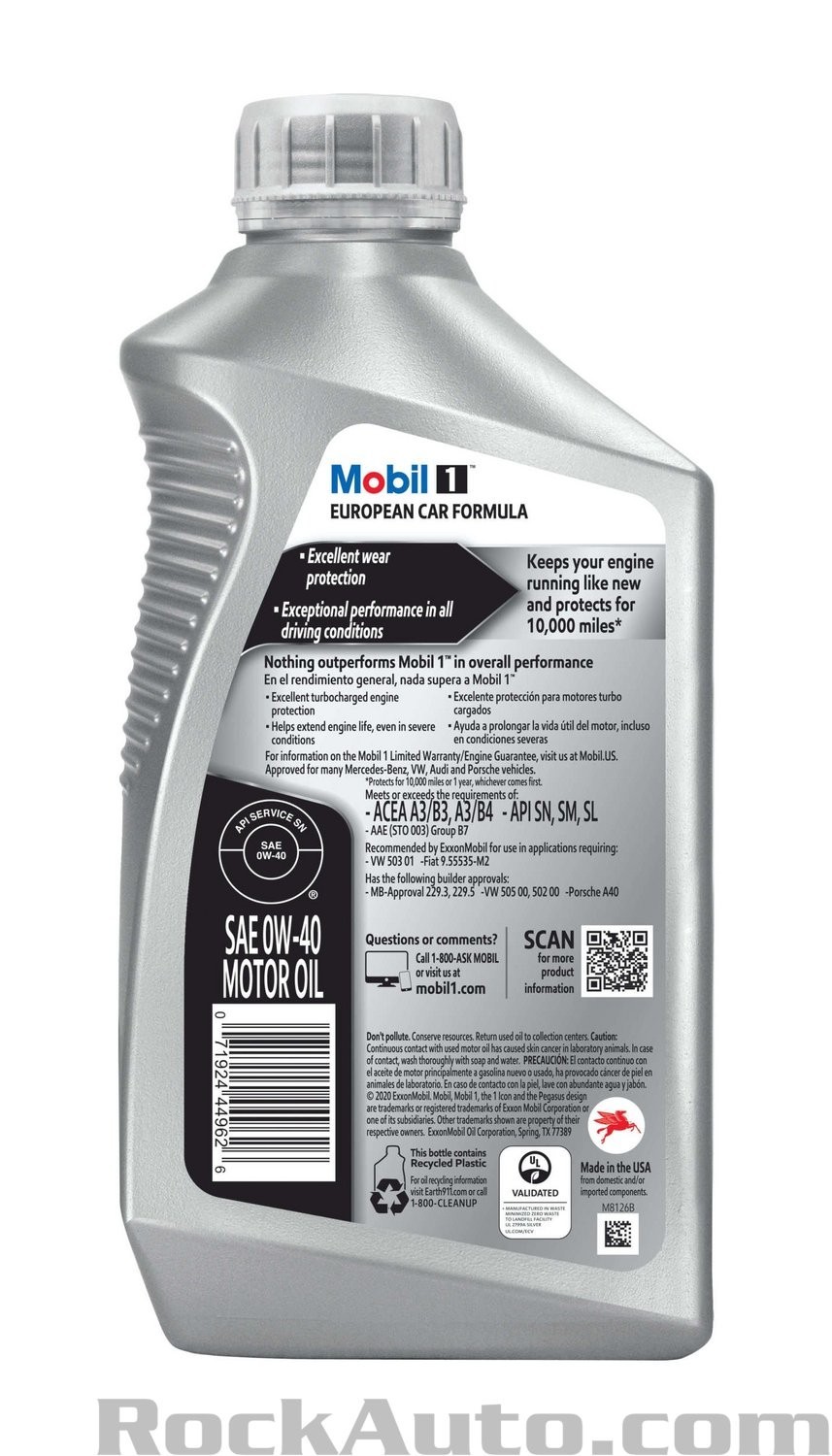 8 PACK- MOBIL 112628 Full Synthetic 0W-40;Mobil 1 European Car Formula-1 qt-SALE