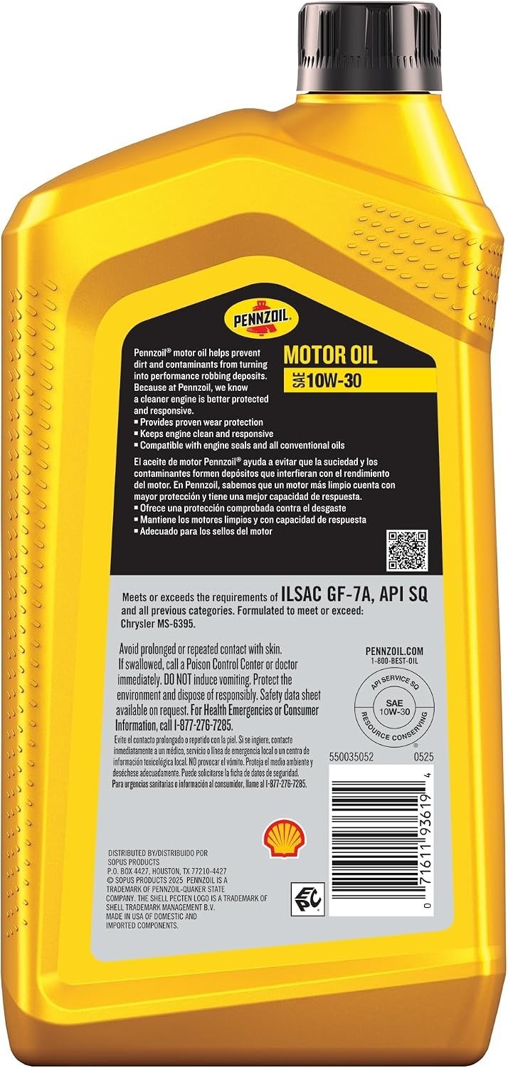 Pennzoil 10W-30 Conventional Motor Oil – 1 Quart for Universal Fit Vehicles