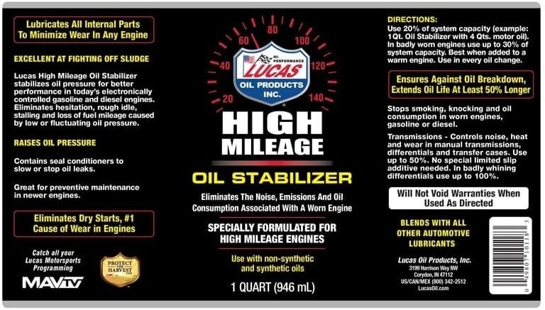 Lucas Oil 10118 High Mileage Oil Stabilizer – 1 Quart FREE SHIPPING