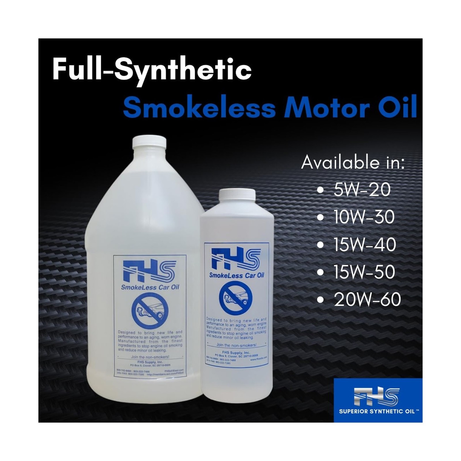 FHS Full-Synthetic Smokeless Motor Oil (10W-30) (1 Gallon Bottle) – High-Perf…