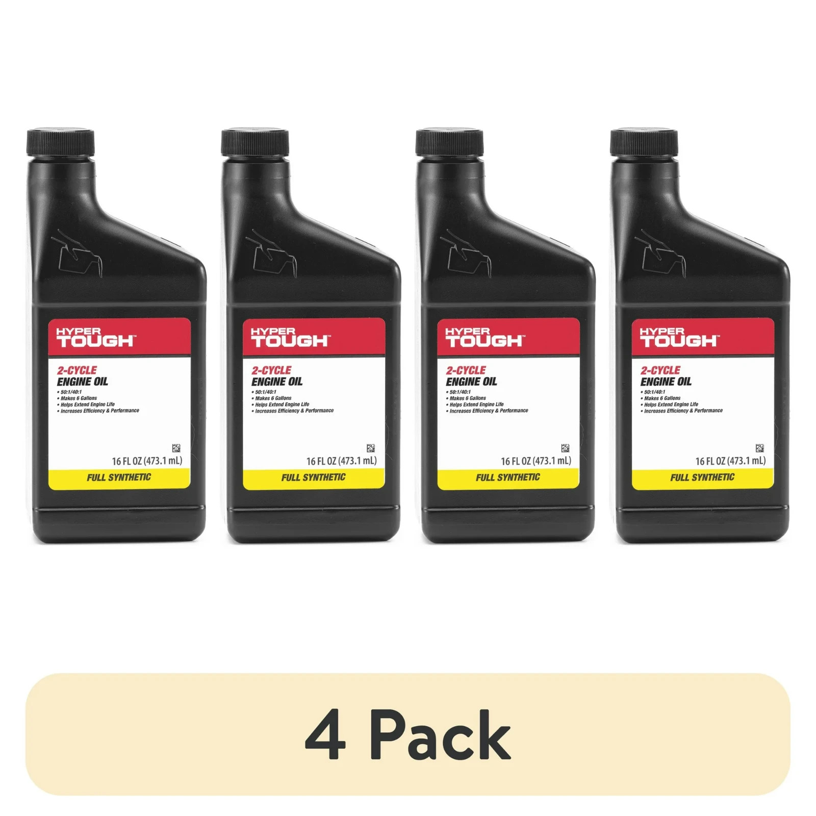 (4 pack) Hyper Tough 16oz Full Synthetic 2-Cycle Oil, Makes 6 Gallons