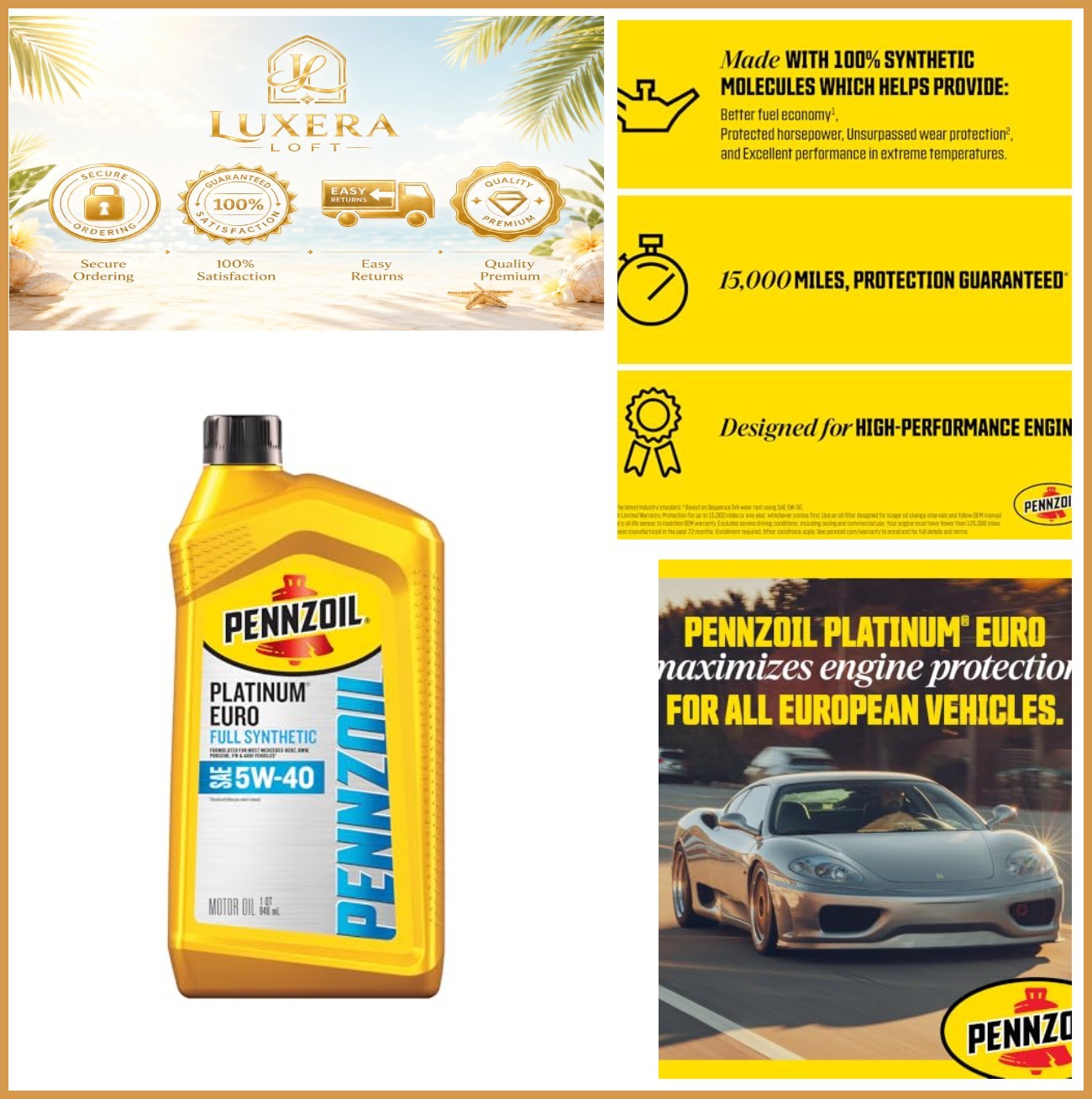 NEW Platinum Euro Full Synthetic 5W-40 Motor Oil 1 Quart Bottle