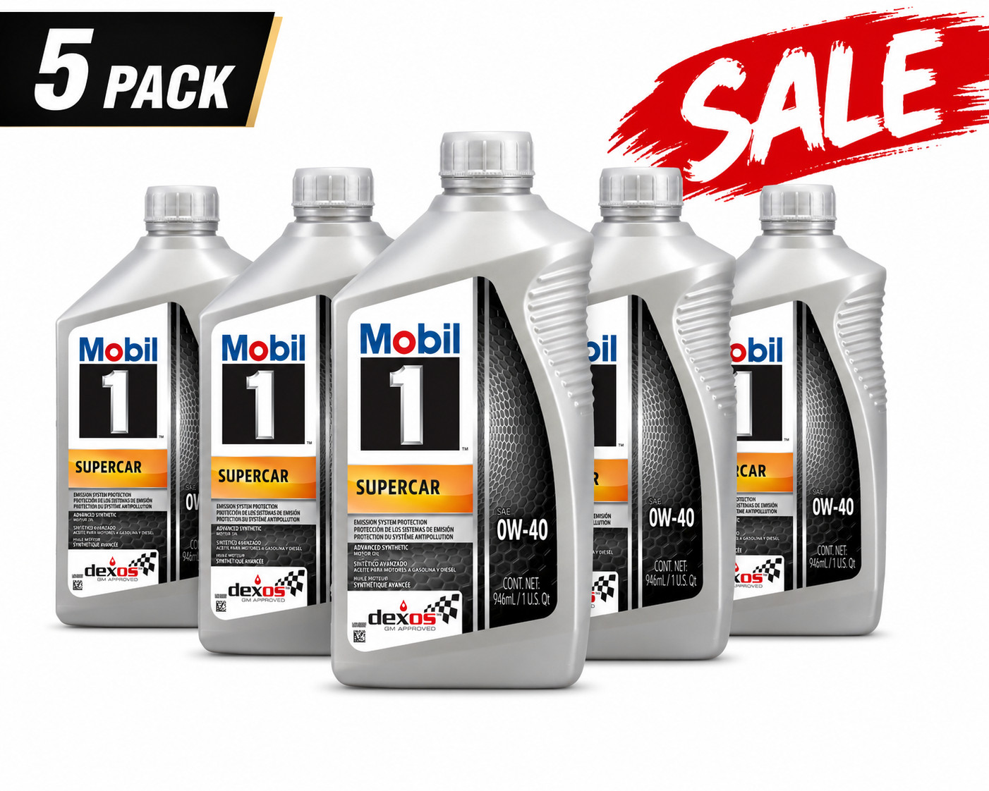 5 PACK- MOBIL 126870 Supercar 0W-40; 1 Quart -SALE