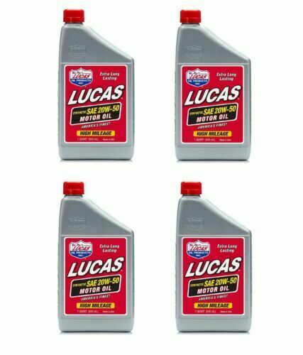 Lucas 10054 Synthetic High Mileage 20W-50 Motor Oil 1 Quart Bottle (Qty 4)