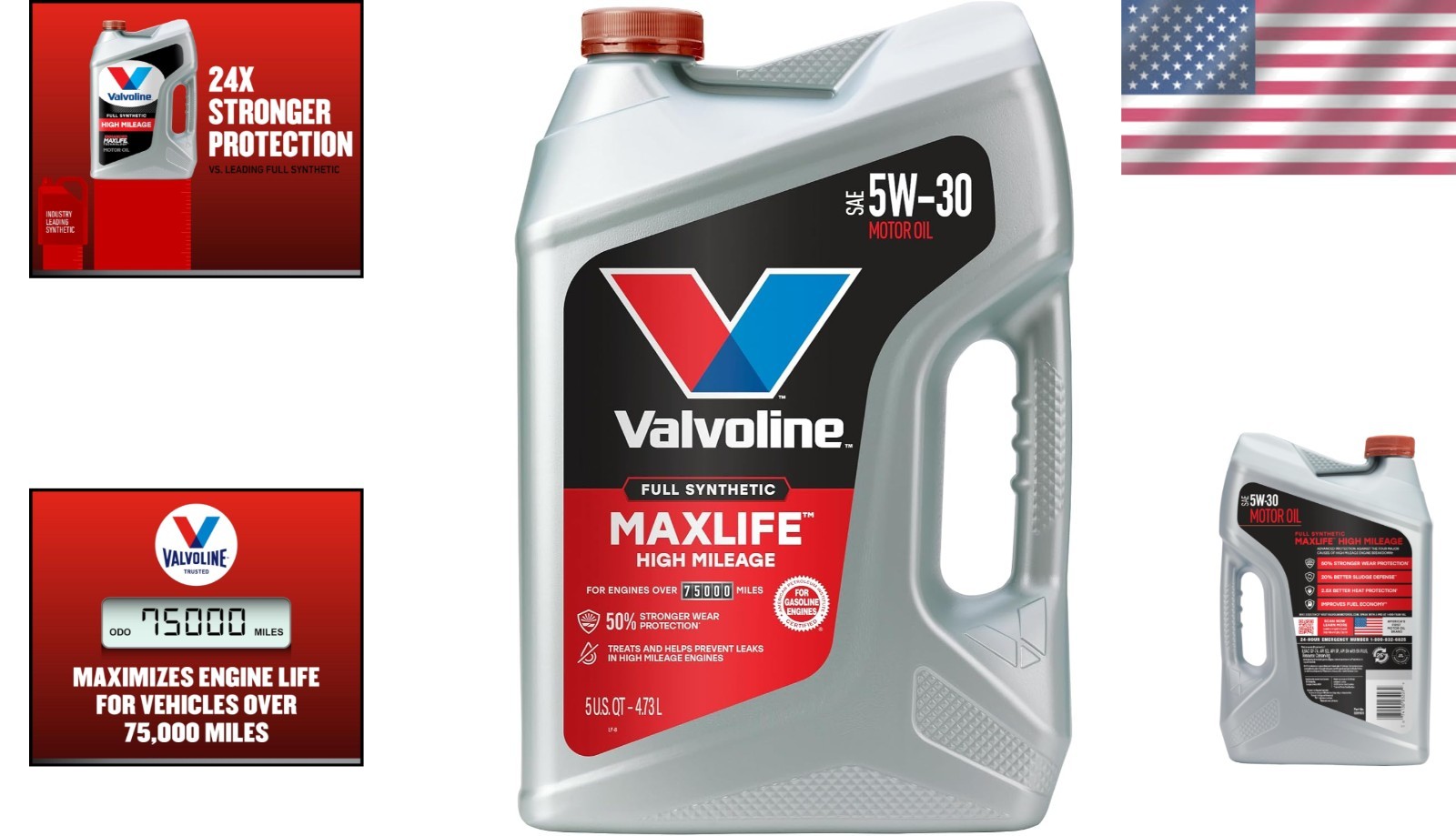 5W-30 Full Synthetic Motor Oil – MaxLife High Mileage, 5 Quart, Universal Fit