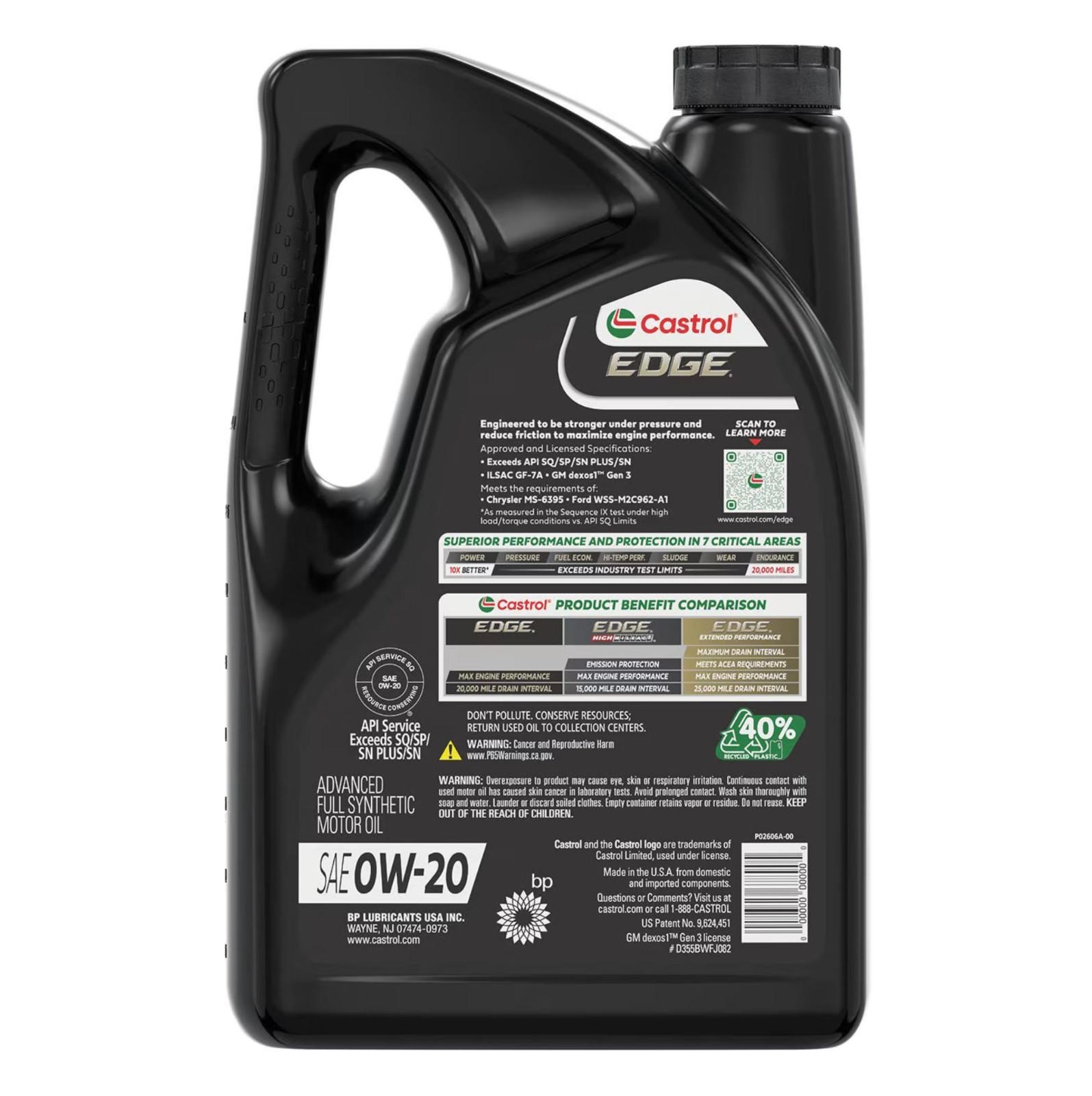 2 Pack Castrol EDGE Standard Full Synthetic 0W-20 Engine Oil 5 Quart