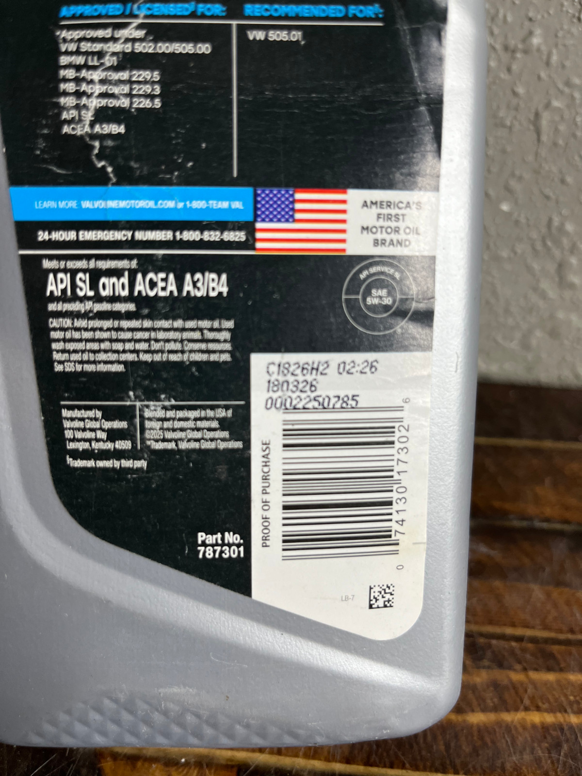 Valvoline Full Synthetic European 5W-30 Motor Oil For VW BMW Audi 1 US QT 946mL