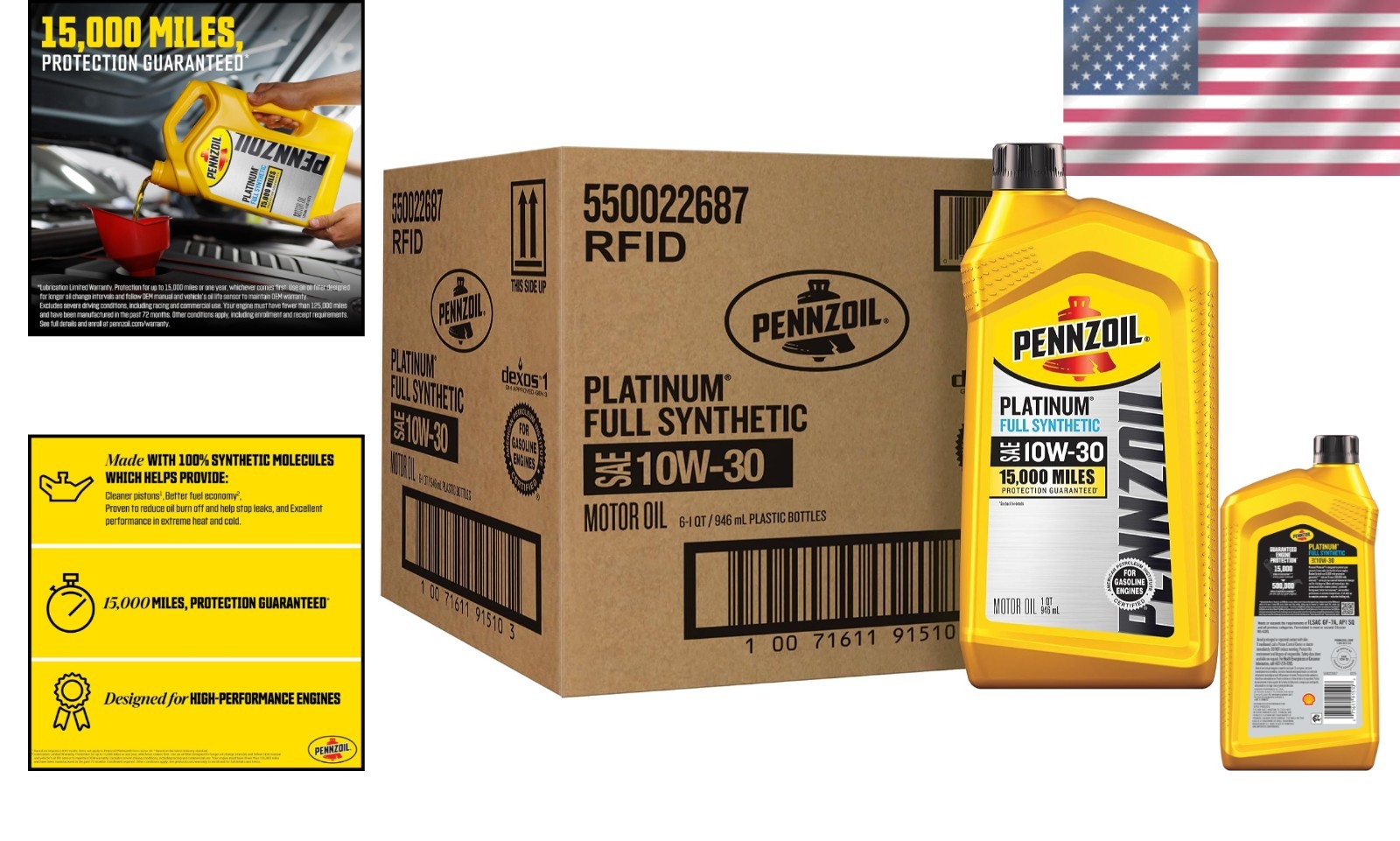 Pennzoil Platinum 10W-30 Motor Oil 1-Qt, Case of 6