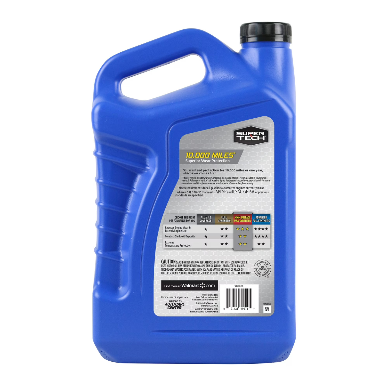 (3 pack) Super Tech High Mileage Full Synthetic SAE 10W-30 Motor Oil, 5 Quarts