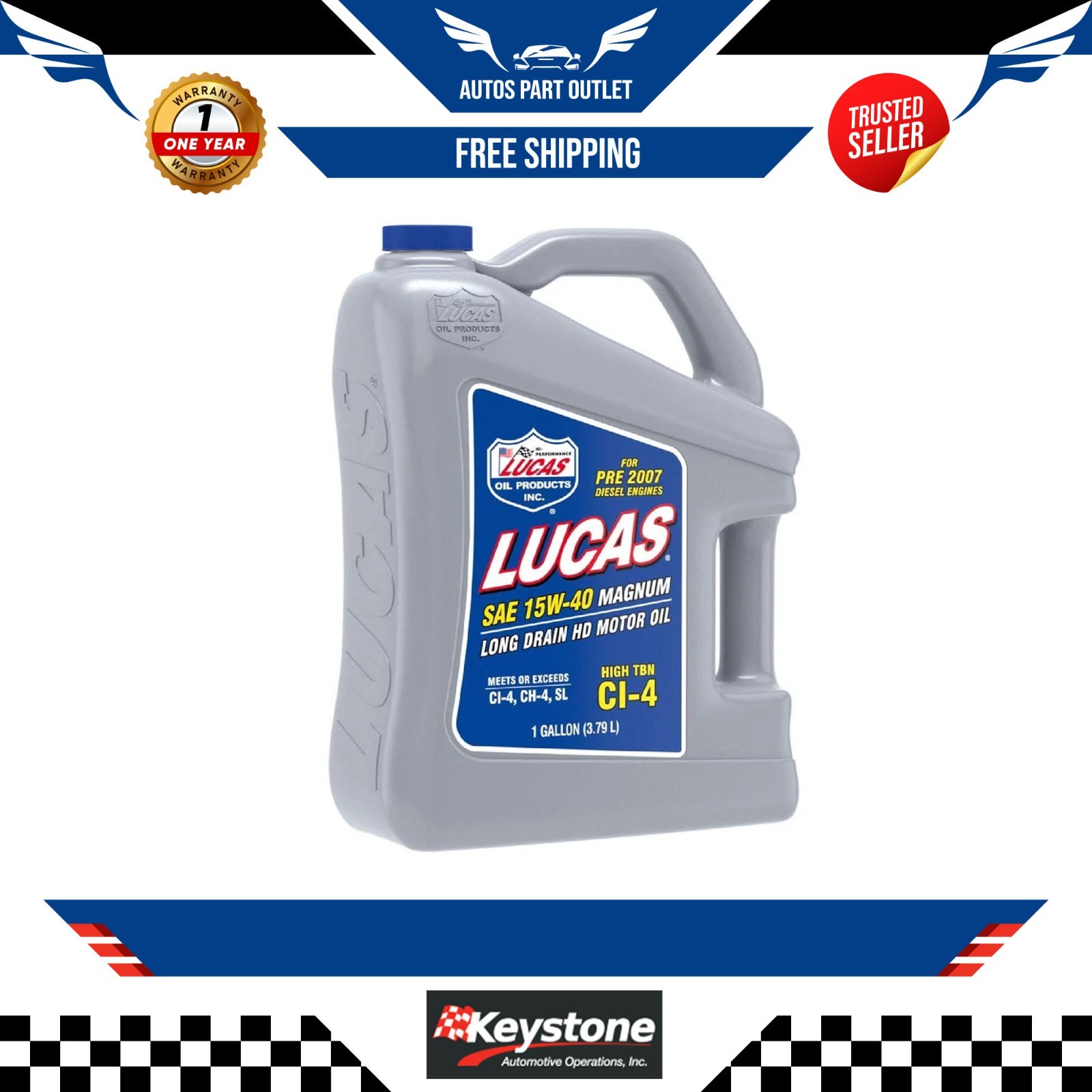 New 1 Gallon Magnum 15W-40 High TBN CI-4 Oil For Pre 2007 Diesel Engines 10076