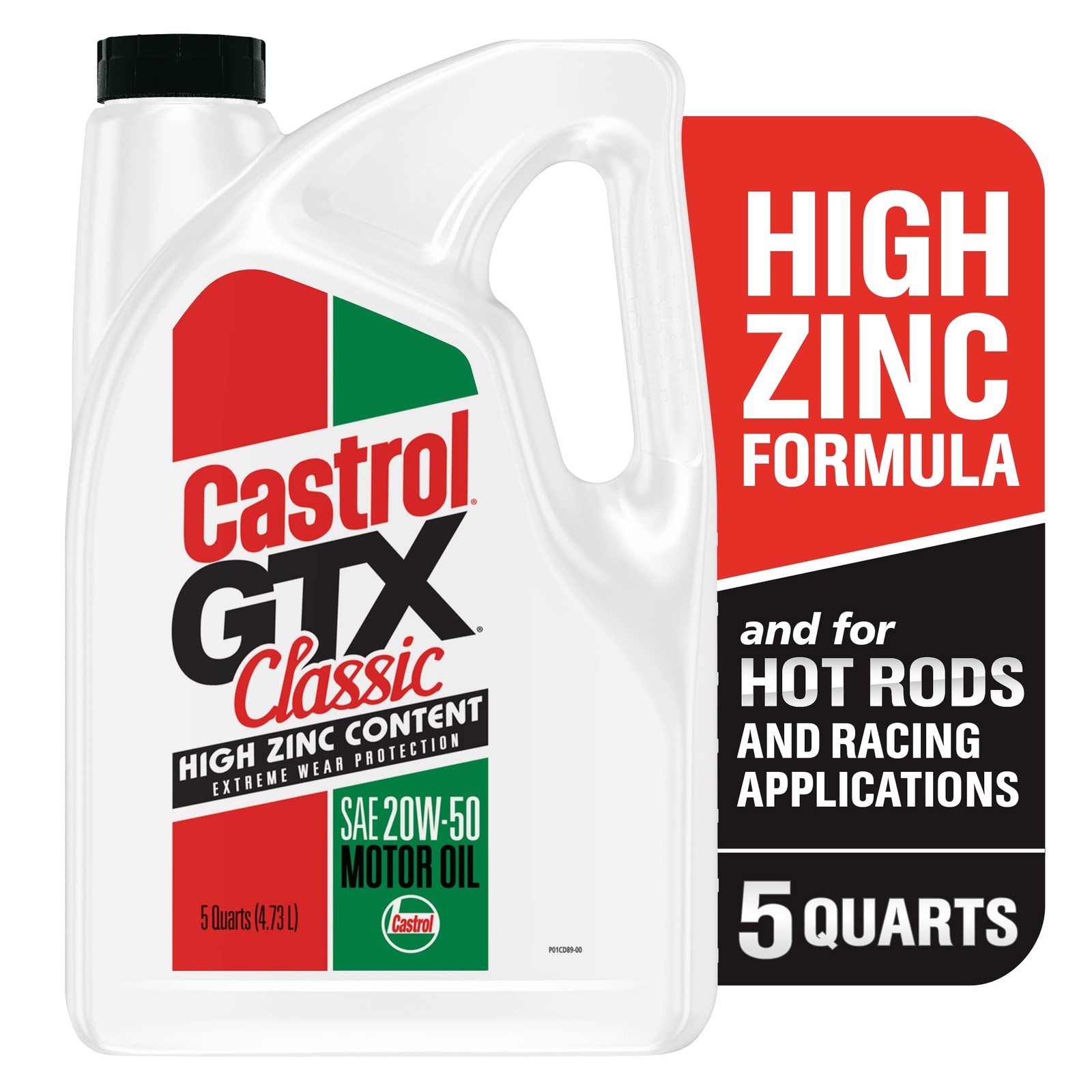 Castrol GTX Classic 20W-50 Conventional Motor Oil, 5 Quarts 5 Quarts, Amber