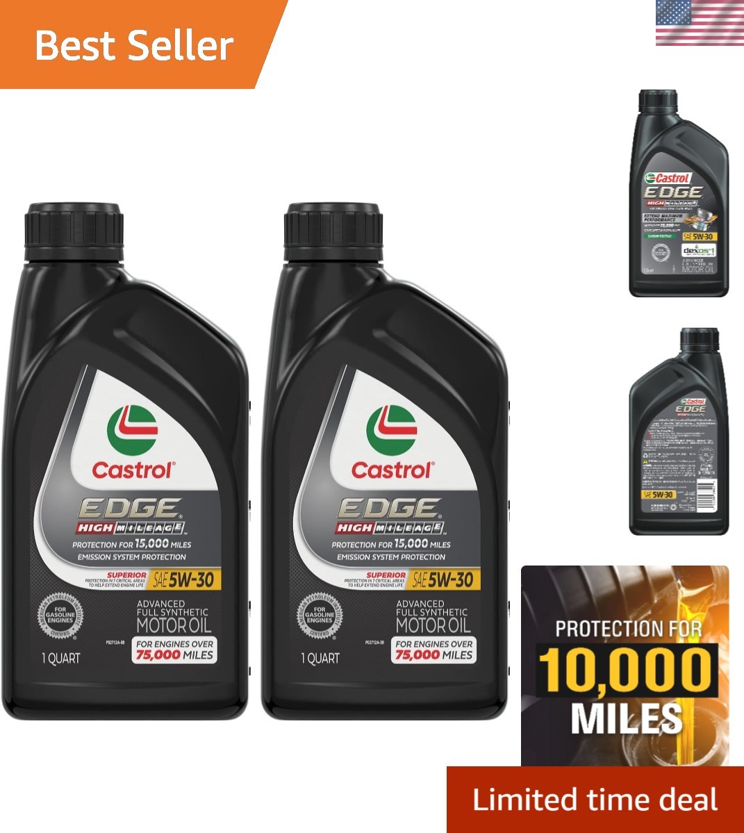 Edge 5W-30 Full Synthetic Motor Oil – 2 Bottles for Long-Lasting Engine Life