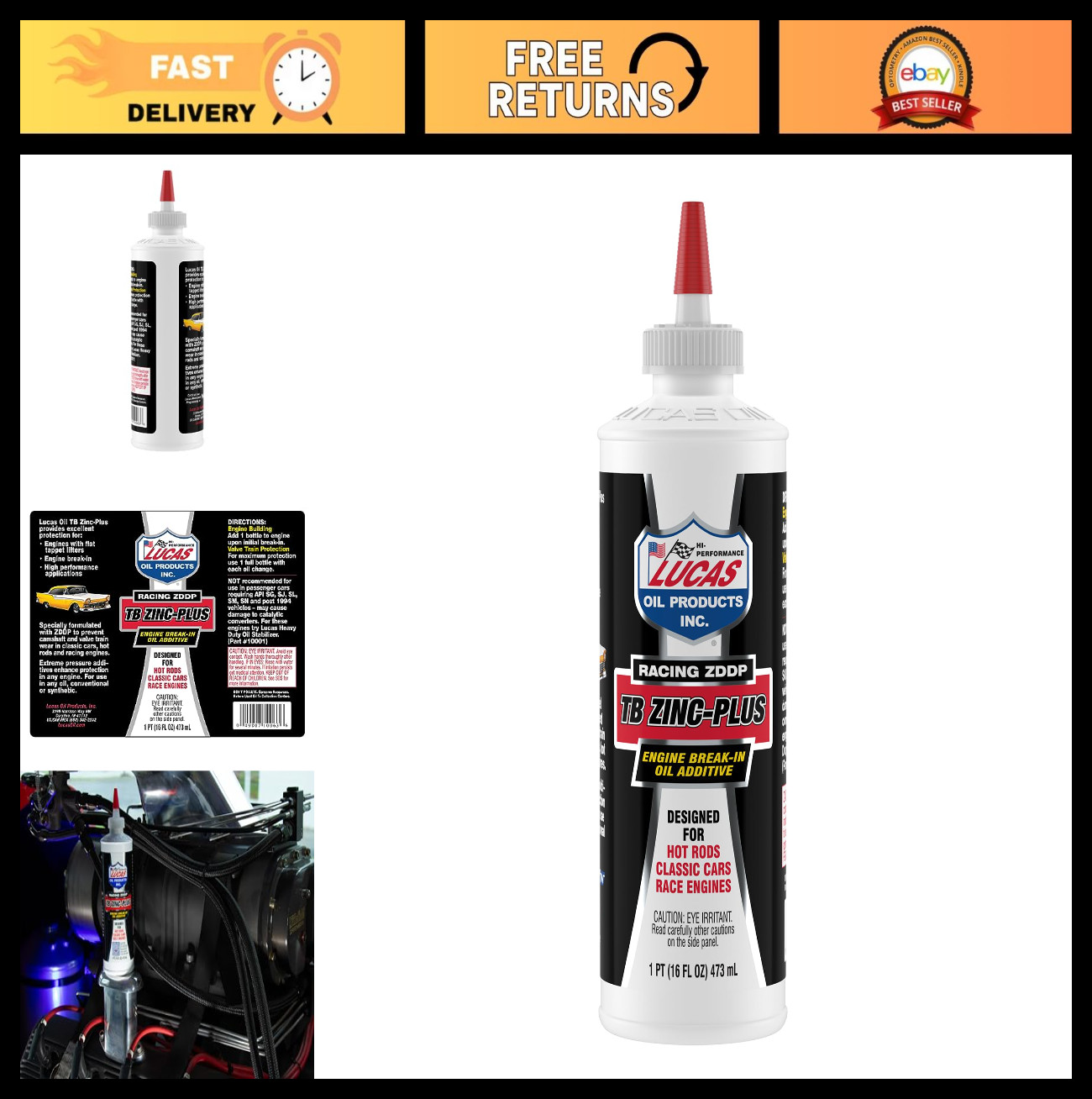 Engine Break-In Oil Additive with Zinc Plus – 16 oz, High Performance, Protects