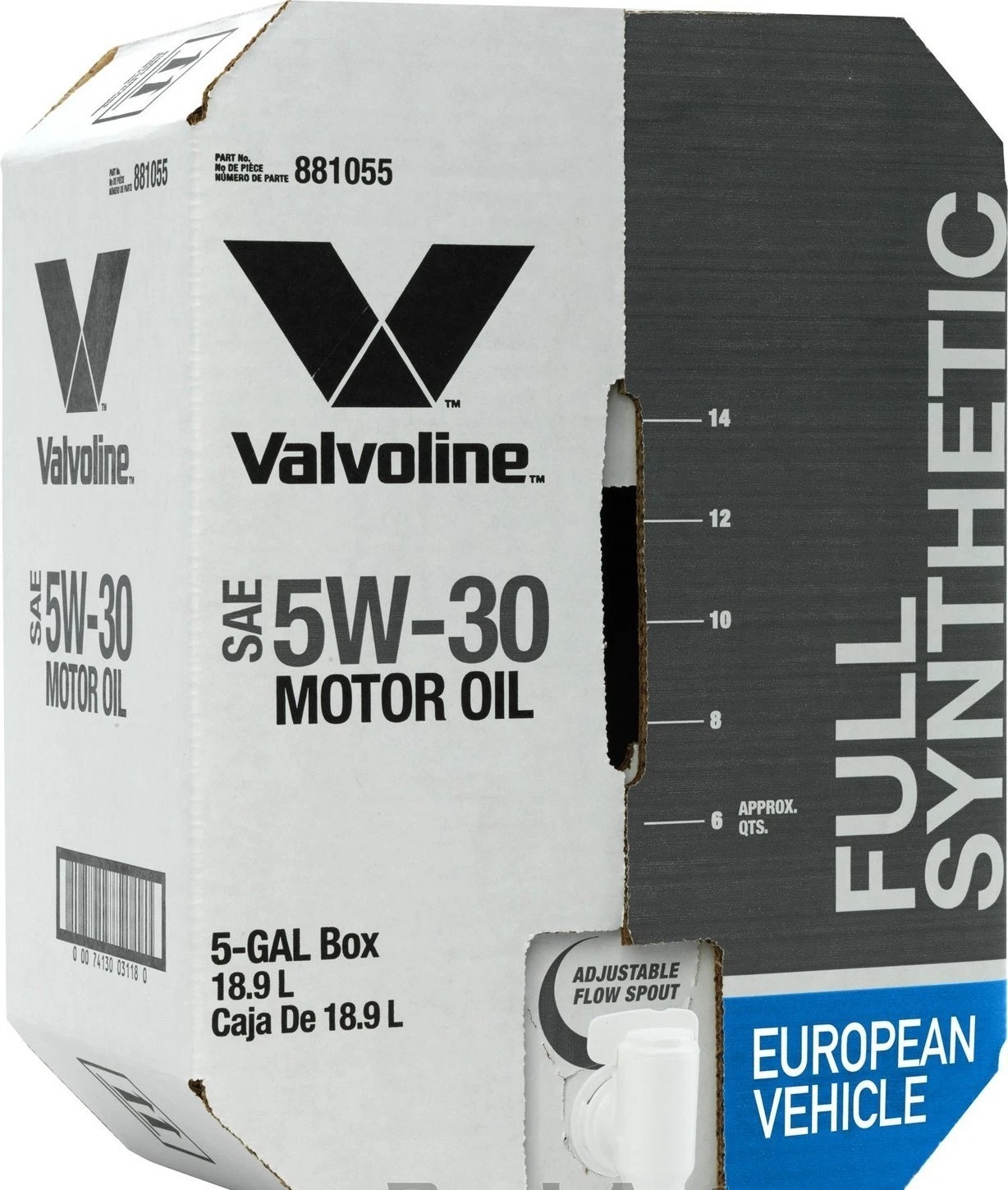 VALVOLINE 881055 European Vehicle Full Synthetic SAE 5W-30; 5 Gallon Bay Box