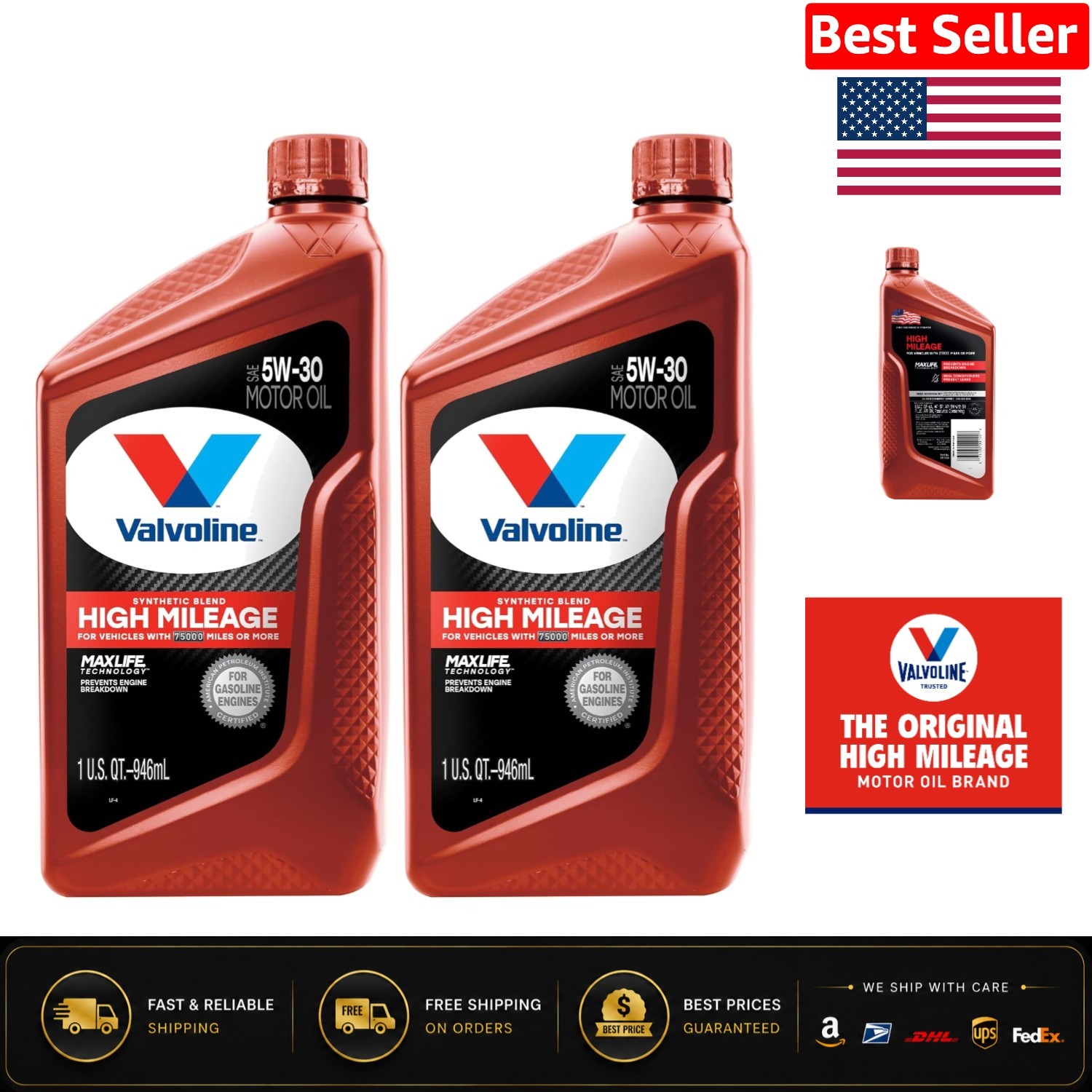 5W-30 High Mileage Synthetic Blend Motor Oil | Seal Conditioners | 2 QT Pack