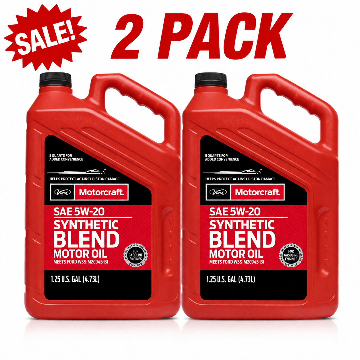 2 PACK- MOTORCRAFT XO5W205Q3SP Premium Synthetic Blend; SAE 5W-20; 5 Quart