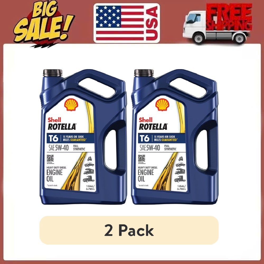 🔥COMBO 2 PACK🔥 Shell Rotella T6 Full Synthetic 5W-40 Diesel Engine Oil, 1 Gall
