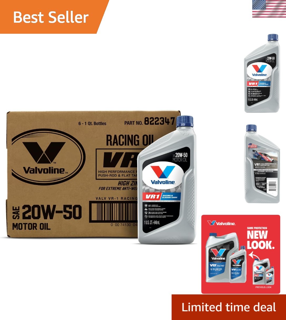VR1 Racing SAE 20W-50 Motor Oil – Exceptional Performance, Case of 6 (1 QT Each)