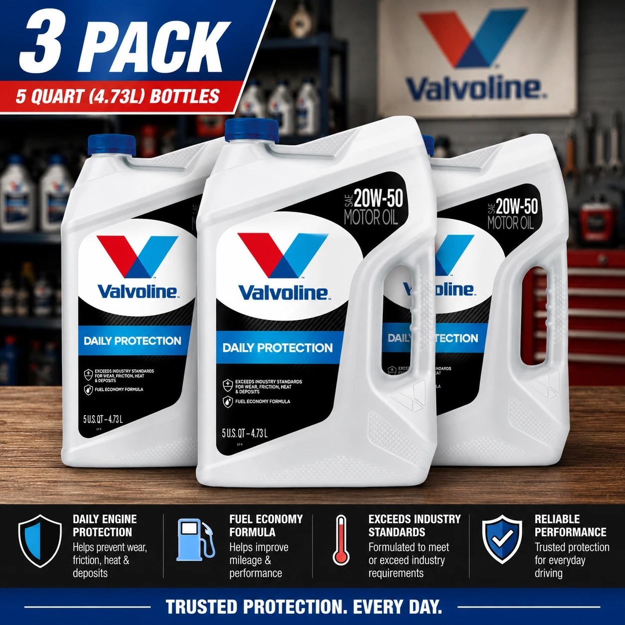 VALVOLINE 881160 Daily Protection SAE 20W-50 Conventional; Easy Pour 5 Quart