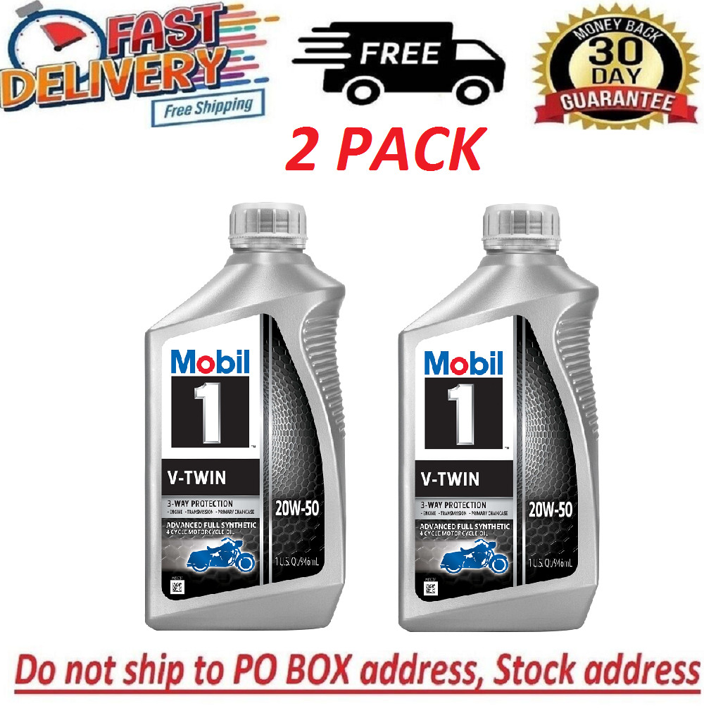 ( Pack of 2 ) Mobil 1 V-Twin Full Synthetic Motorcycle Oil 20W-50, 1 quart