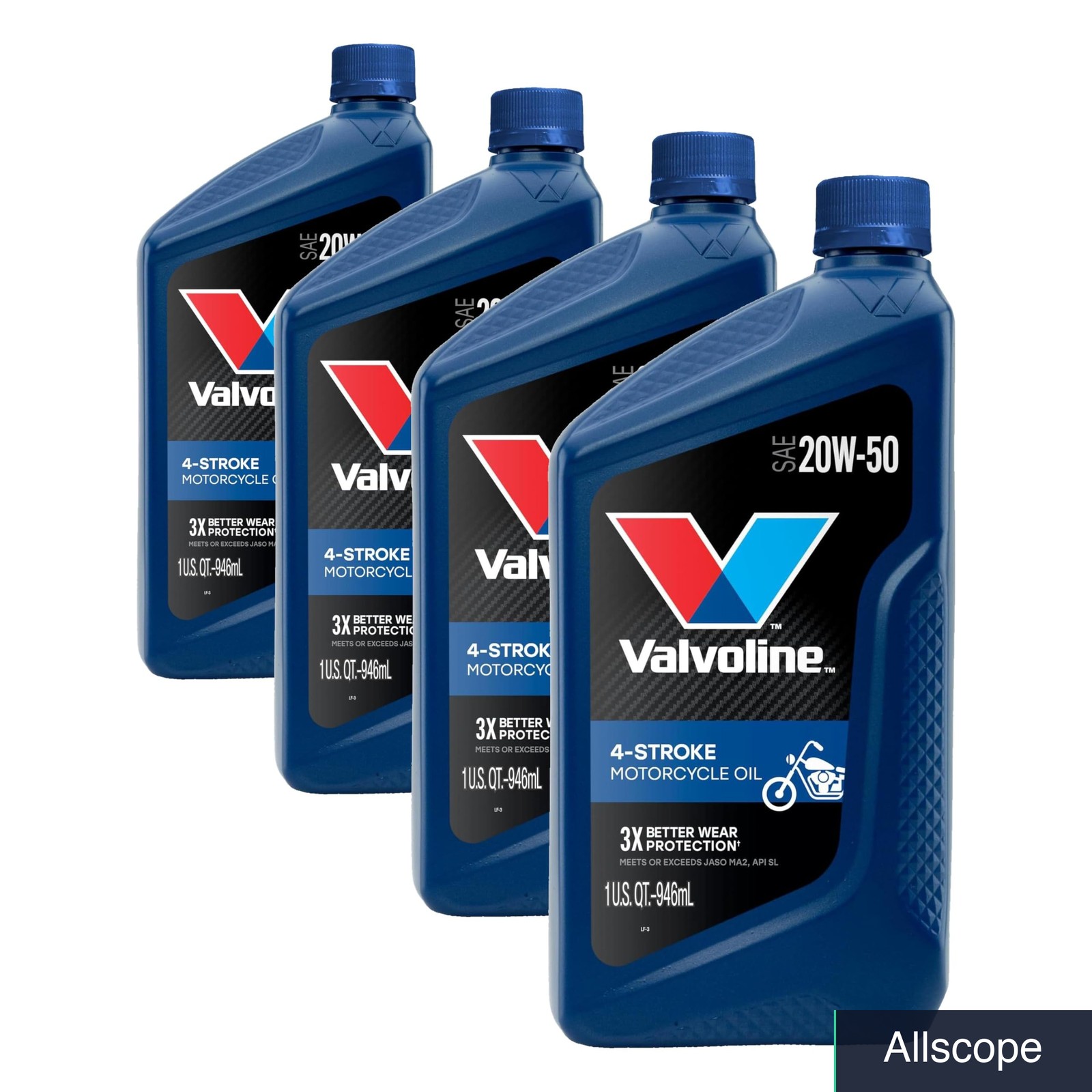 Motorcycle Motor Oil SAE 20W-50 Conventional 1 Quart Pack 4 Gold