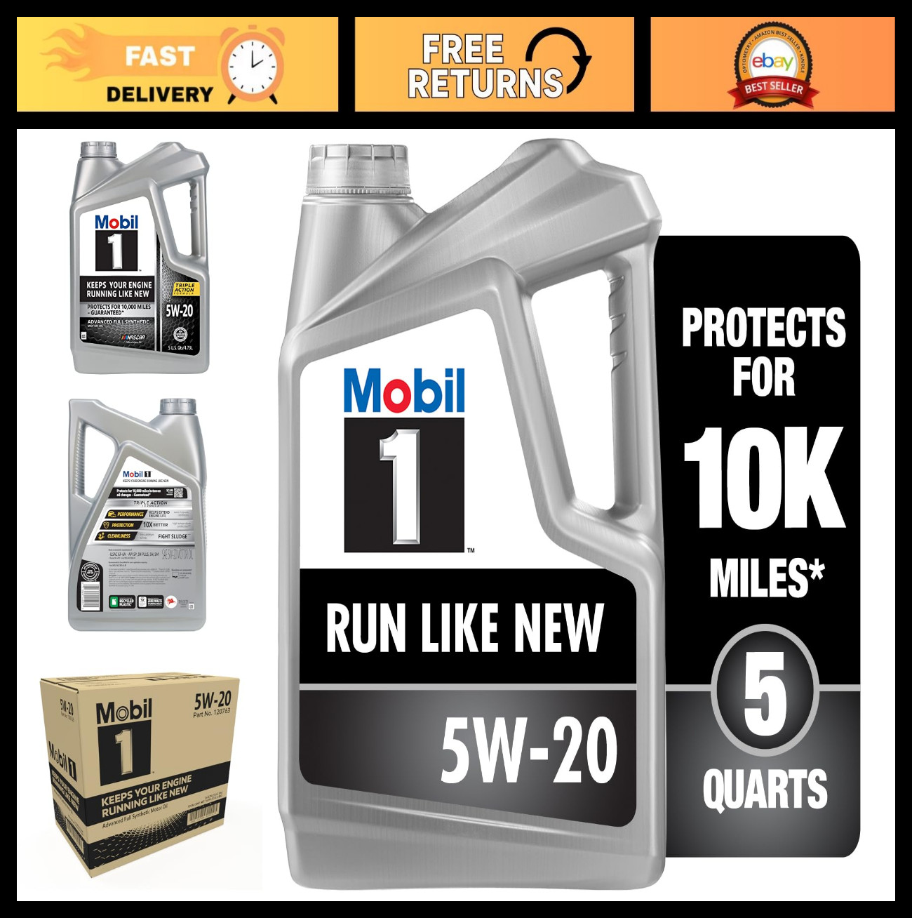 Full Synthetic Motor Oil 5W-20, 5 Quart – Advanced Engine Protection & Performan