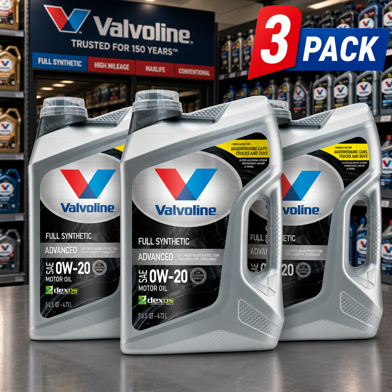 VALVOLINE 881150 Advanced Protection Full Synthetic SAE 0W-20; Easy Pour 5 Quart