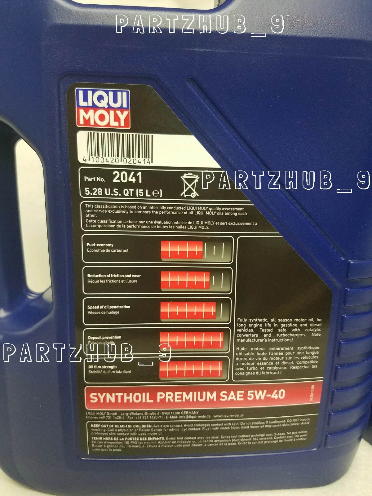 10 Liters Engine Motor Oil Liqui Moly Premium Fully Synthetic 5W-40 for Mercedes