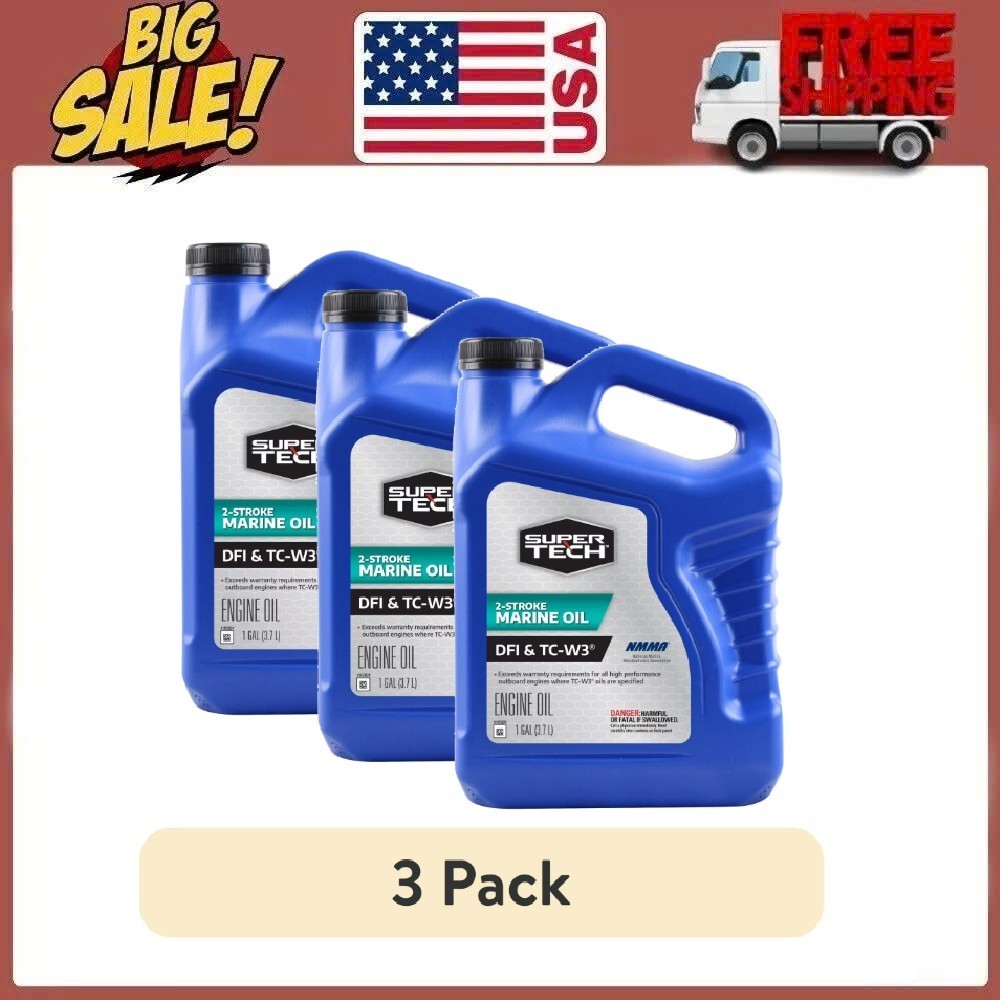 3 Pack Super Tech TC-W3 Outboard 2 Cycle Engine Oil, 1 Gallon