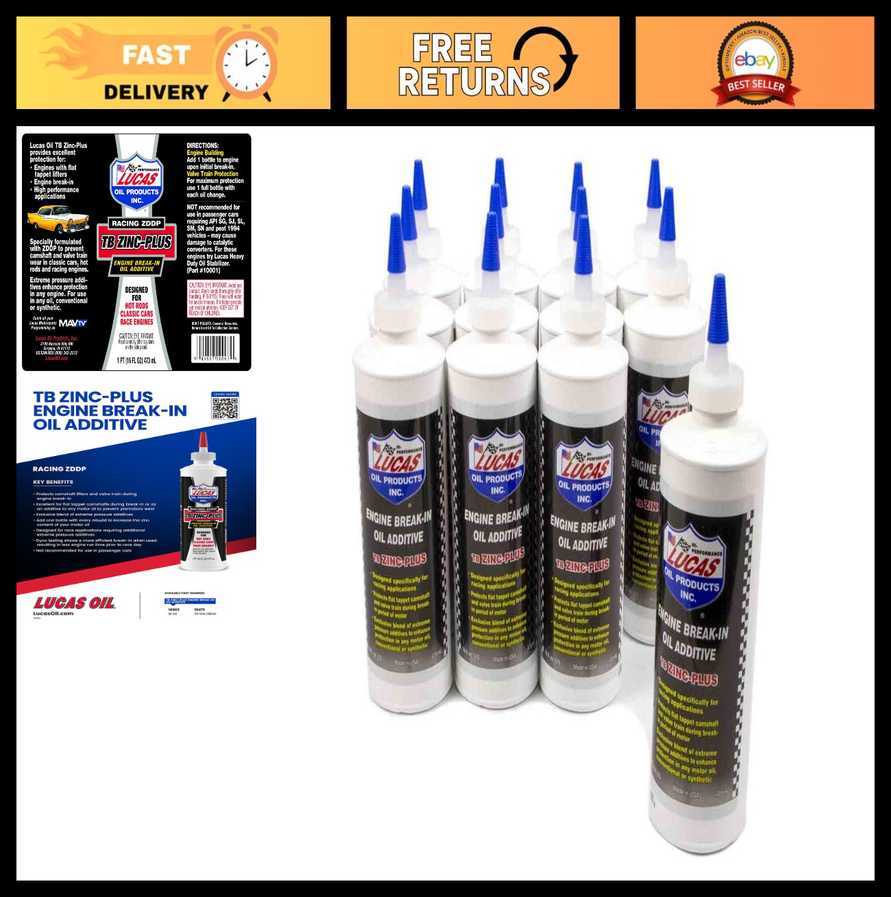 Engine Break-In Oil Additive with TB Zinc Plus – 16oz, Pack of 12, High Performa