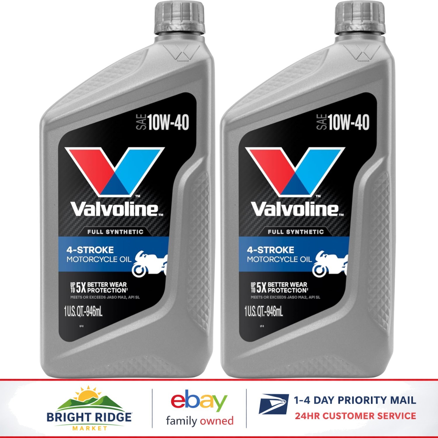10W-40 Engine Oil for 4-Stroke Motorcycles, Full Synthetic, 2 Quart Bottles