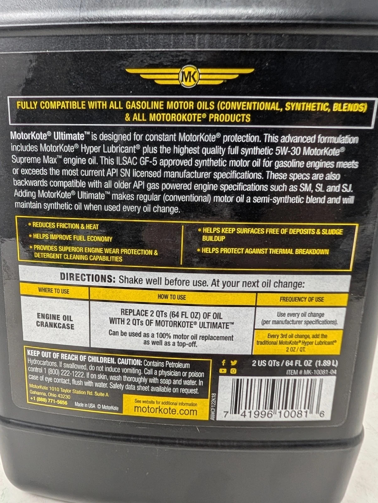 MotorKote Ultimate Synthetic Hyper-Mix 40/60 Motor Oil & Lubricant – 2 QT (64…