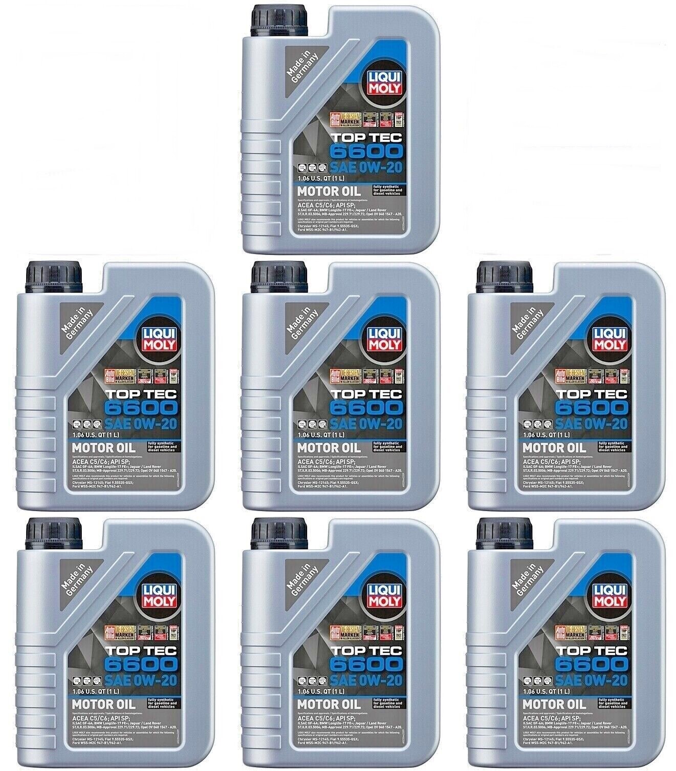 ★ 7 Liqui Moly 0W-20 Top Tec 6600 Synthetic Engine Oil 22044 BMW Longlife-17FE+