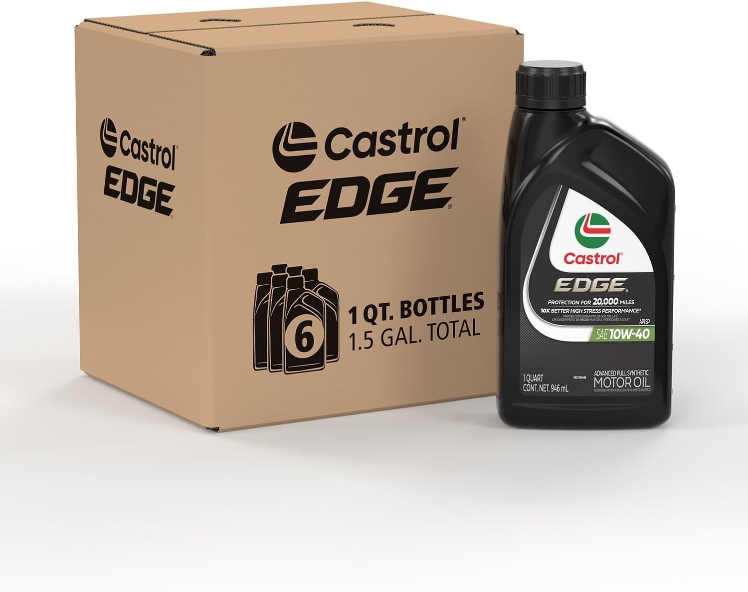 Castrol EDGE Advanced Full Synthetic 10W-40 Motor Oil, Case of 6-1 Quart Bottles