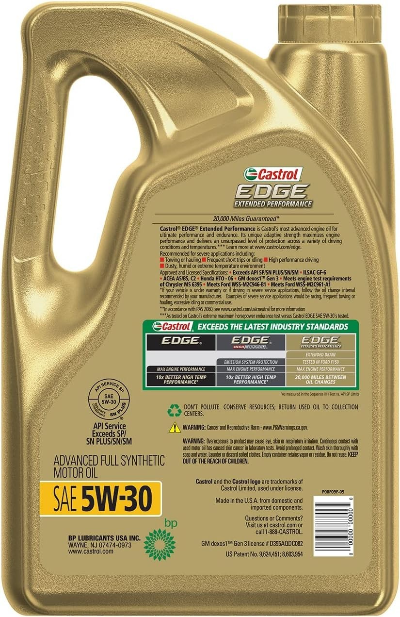 Edge 5W-30 Synthetic Motor Oil in 5 Quart Jug – Long Lasting Protection