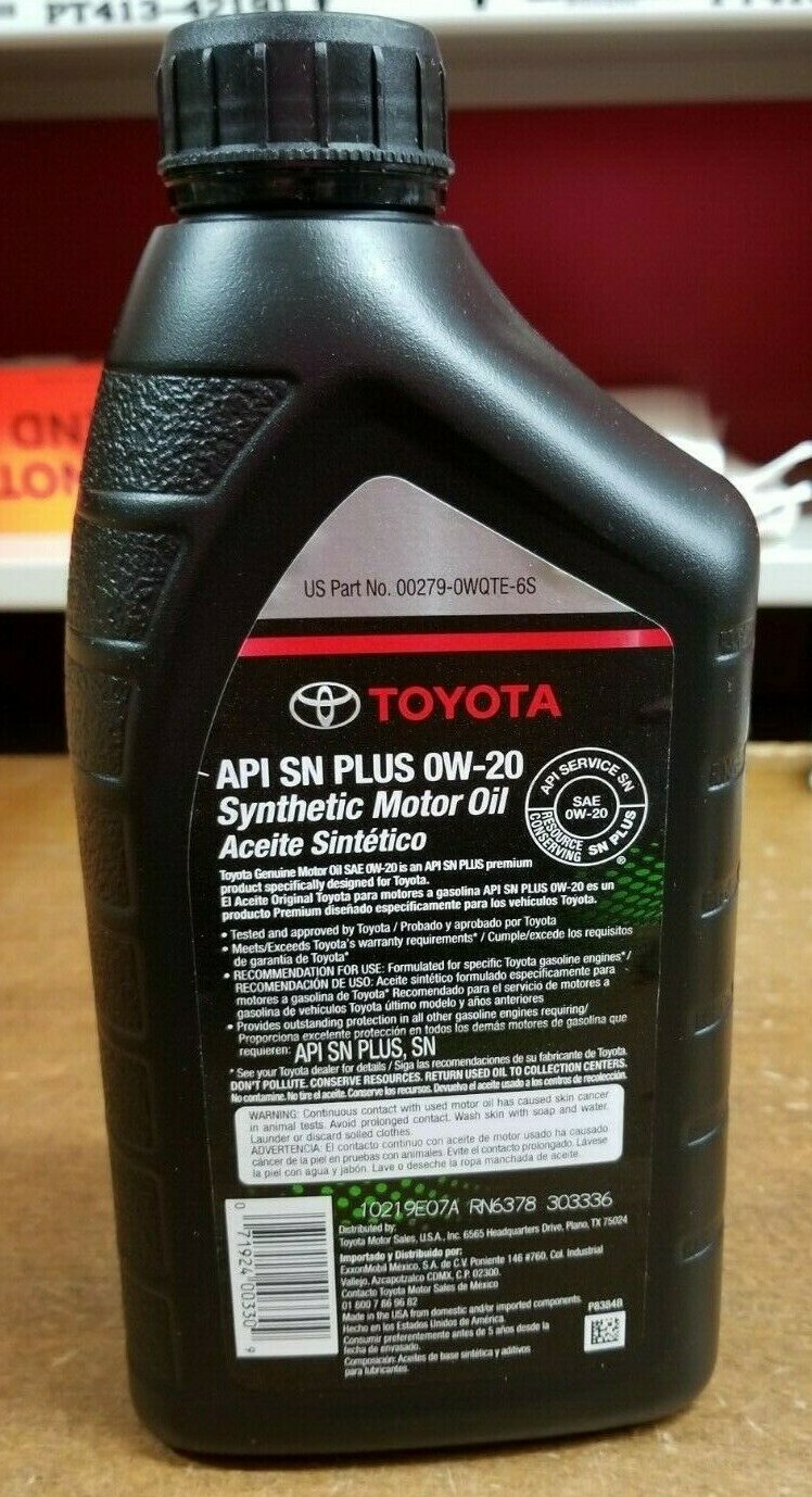 Genuine Toyota / Lexus 0w20 Motor Oil Qty 6 Quarts in a Case