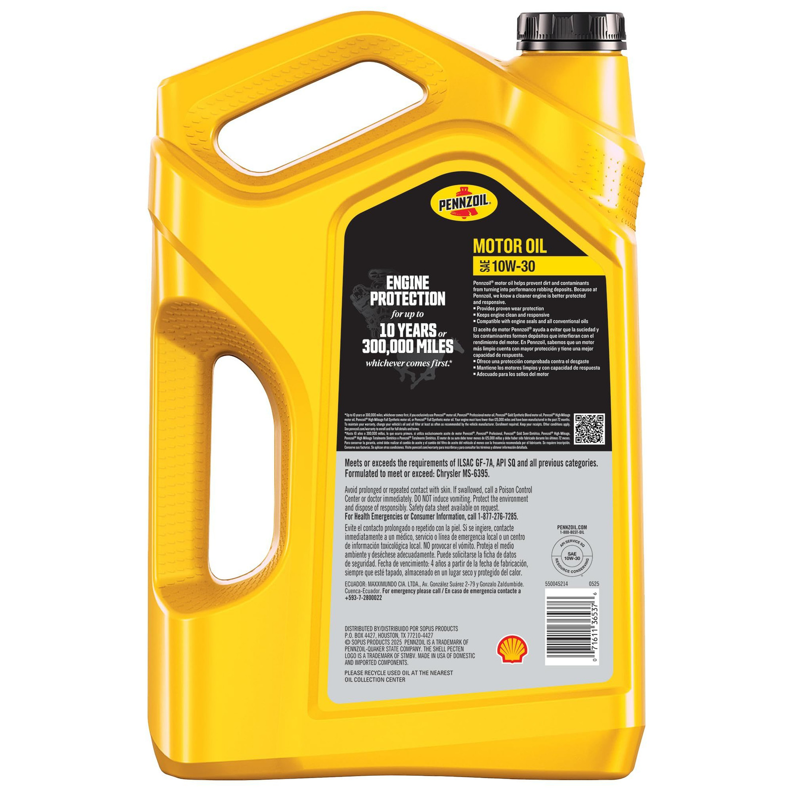 Pennzoil 10W-30 Motor Oil, 5 Quart 5 Quart, Amber/Brown