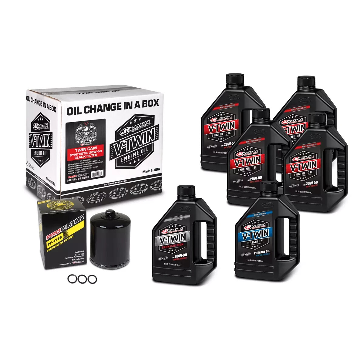Maxima Synthetic 20W50 3 Hole Oil Change Kit Black Filter Harley Twin Cam 99-17