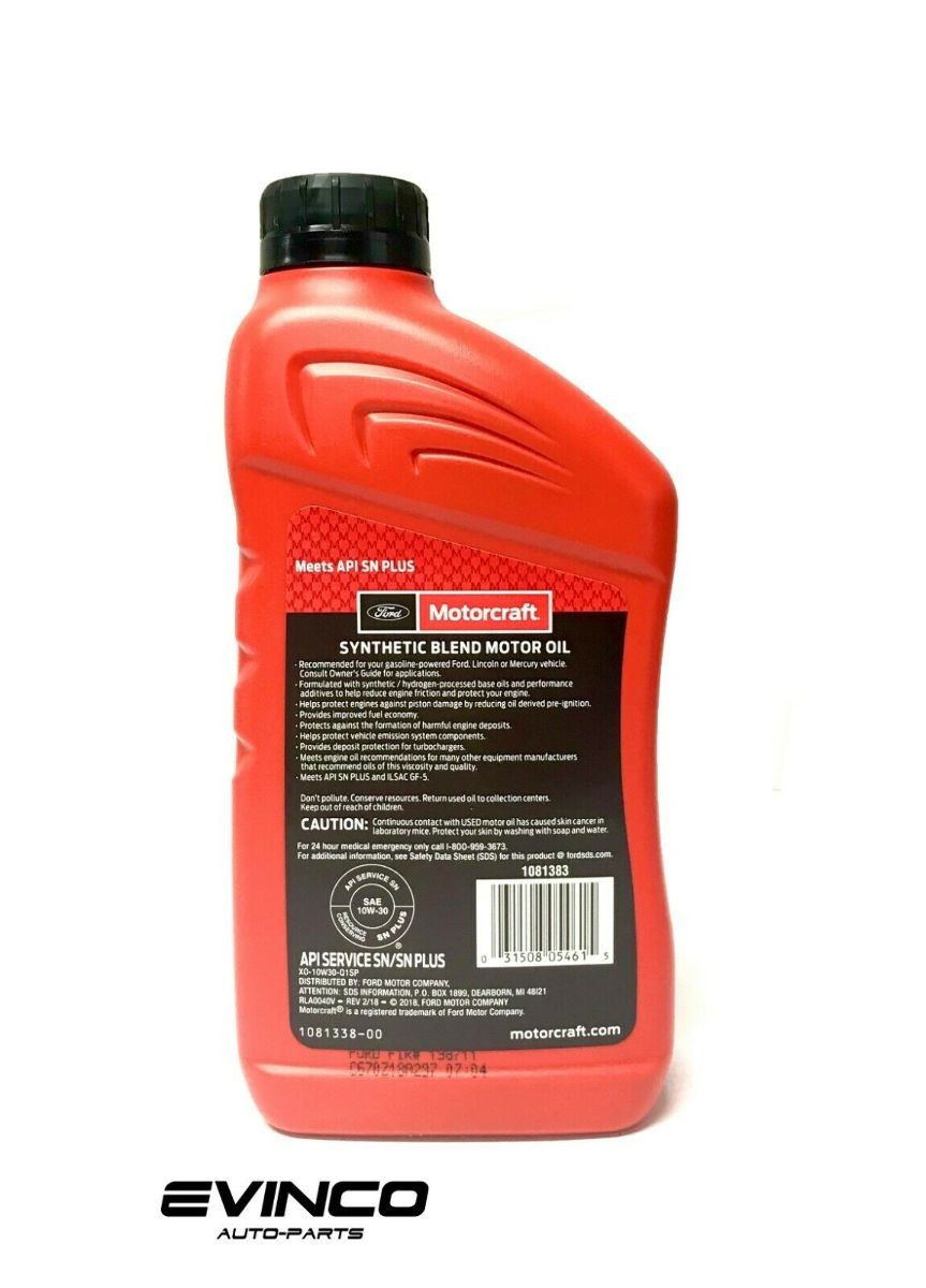 Motorcraft SAE 10W30 Synthetic Blend Motor Oil 6 Quarts Ford OEM Oil Change